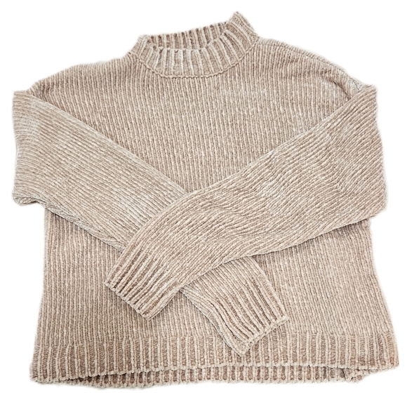 Nordstrom's Sanctuary Chenille Mock Neck Crop Sweater Tan Gold Cream Medium - Picture 5 of 10